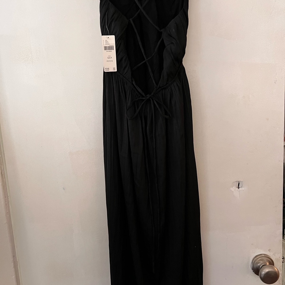 Anthropologie Black Halter Tie Front Gown